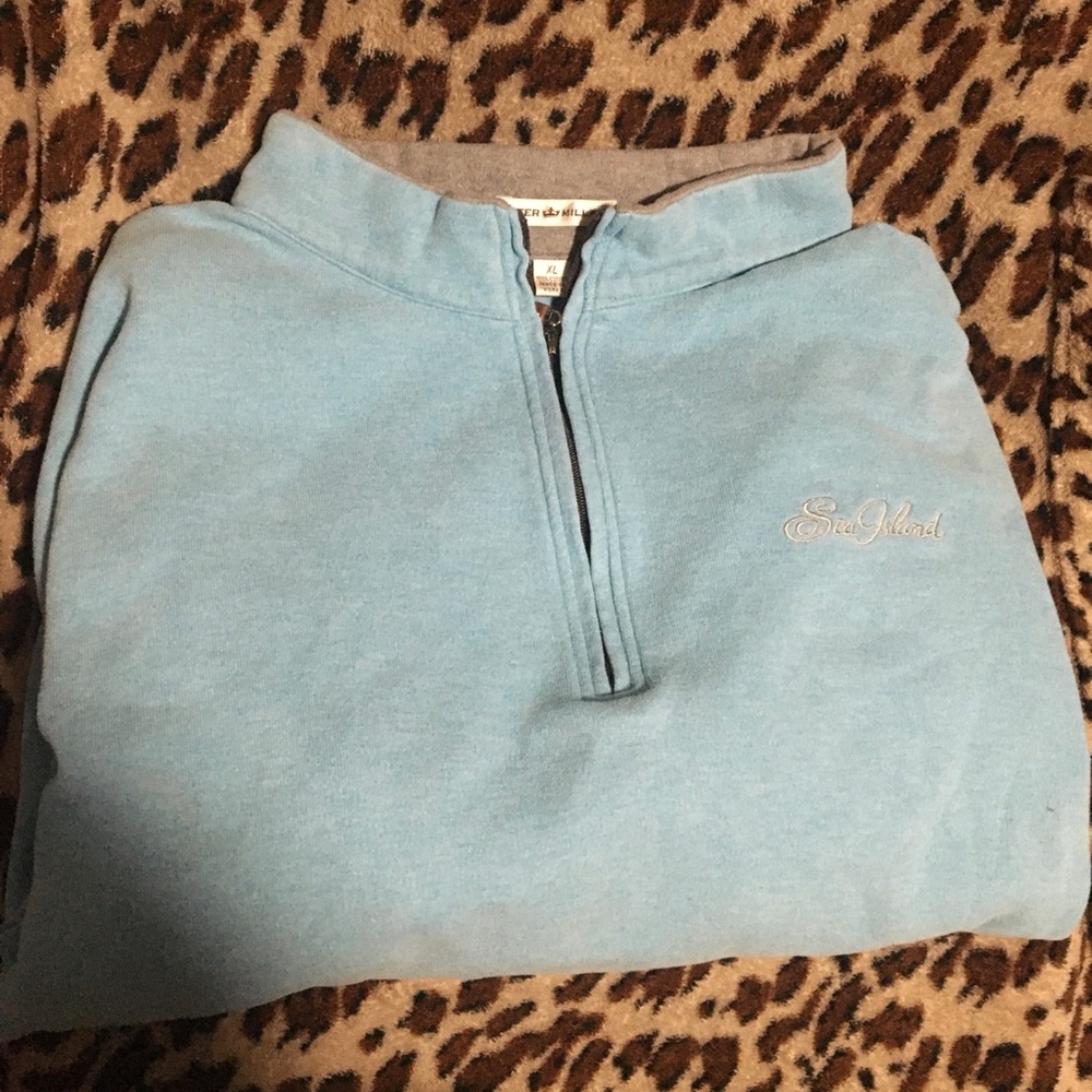Peter Millar XL Jacket Sea Island Pullover 1/4 Quarter Zip Blue Golf STAINED